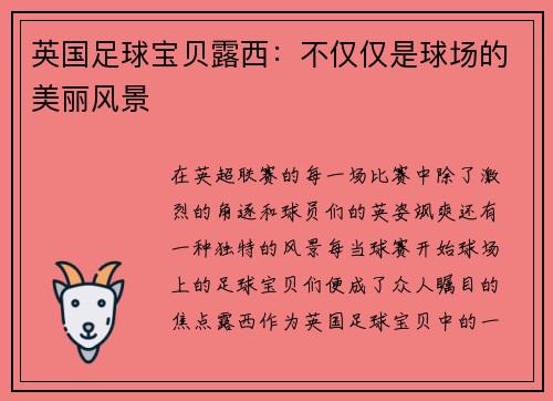 英国足球宝贝露西：不仅仅是球场的美丽风景
