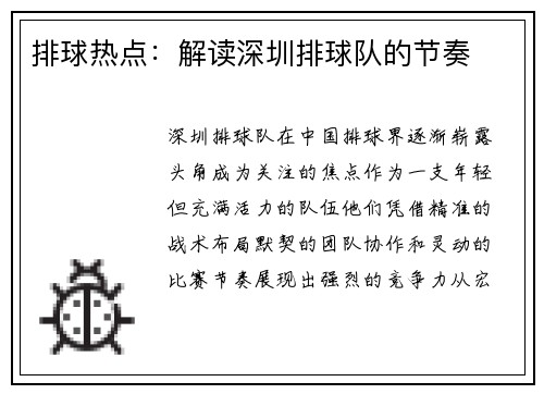 排球热点：解读深圳排球队的节奏