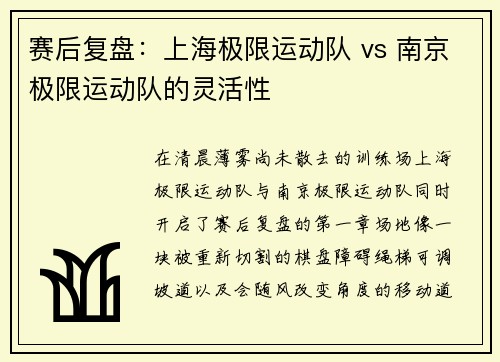 赛后复盘：上海极限运动队 vs 南京极限运动队的灵活性